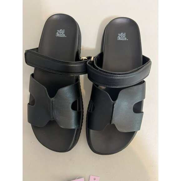 Wild Fable Hayley Sz8 Sandal Slide Black Vegan Leather Chunky Heel NWT - Picture 4 of 4